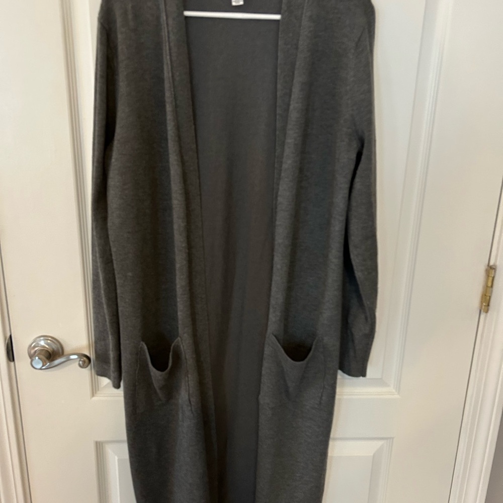 Gray Open Front Cardigan Sweater